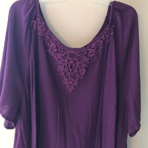 Women's Purple Crochet-Trim Peasant Blouse